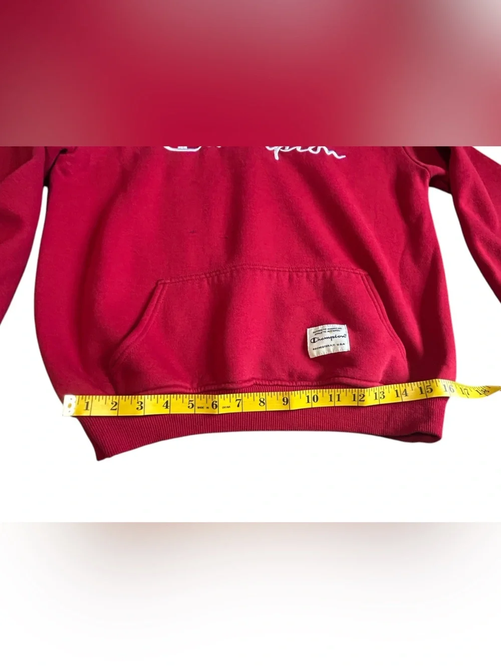 Vintage Champion Spellout Hoodie Red Distressed Y2K Large